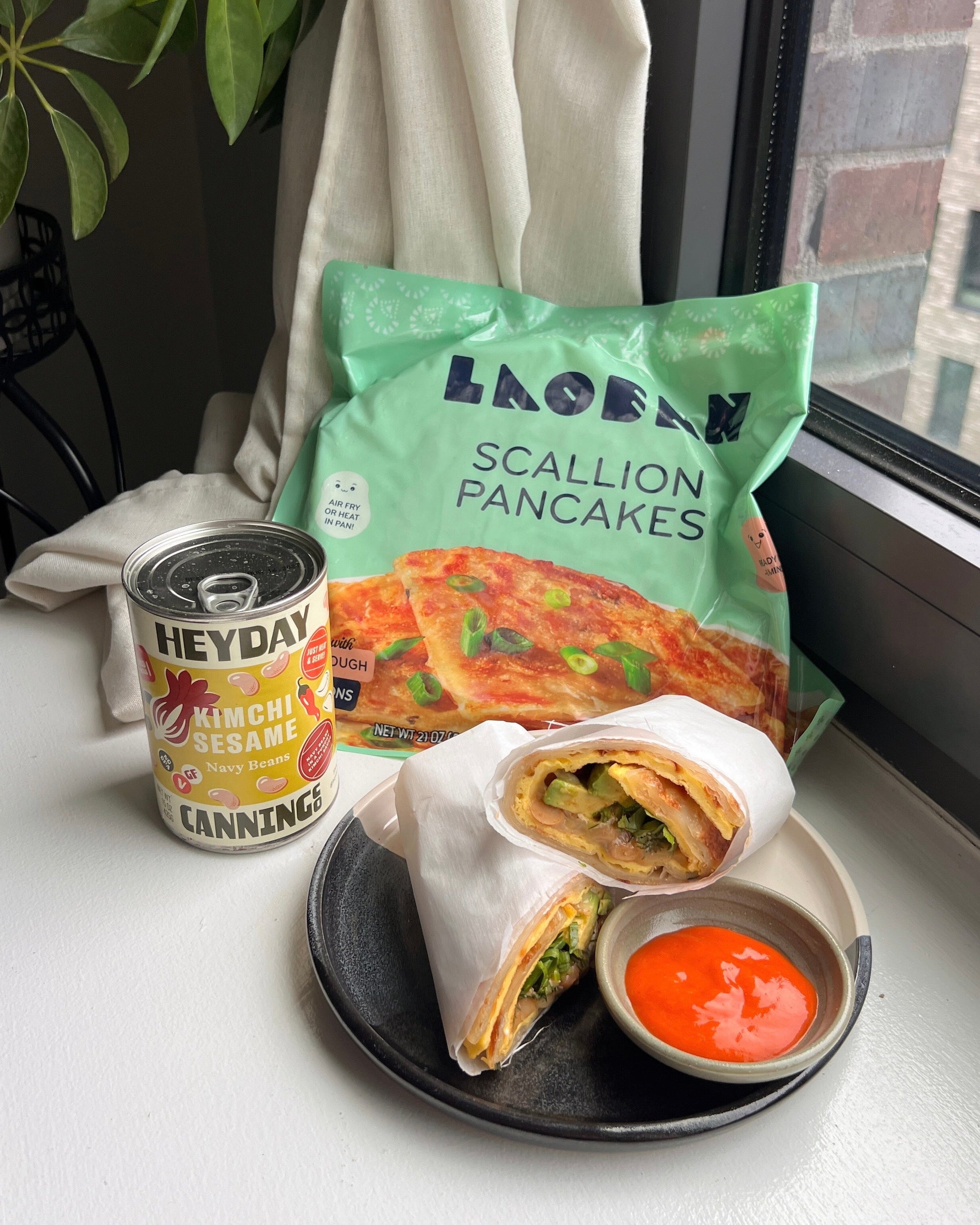 Scallion Pancake Wrap with Kimchi Bean Hot Sauce