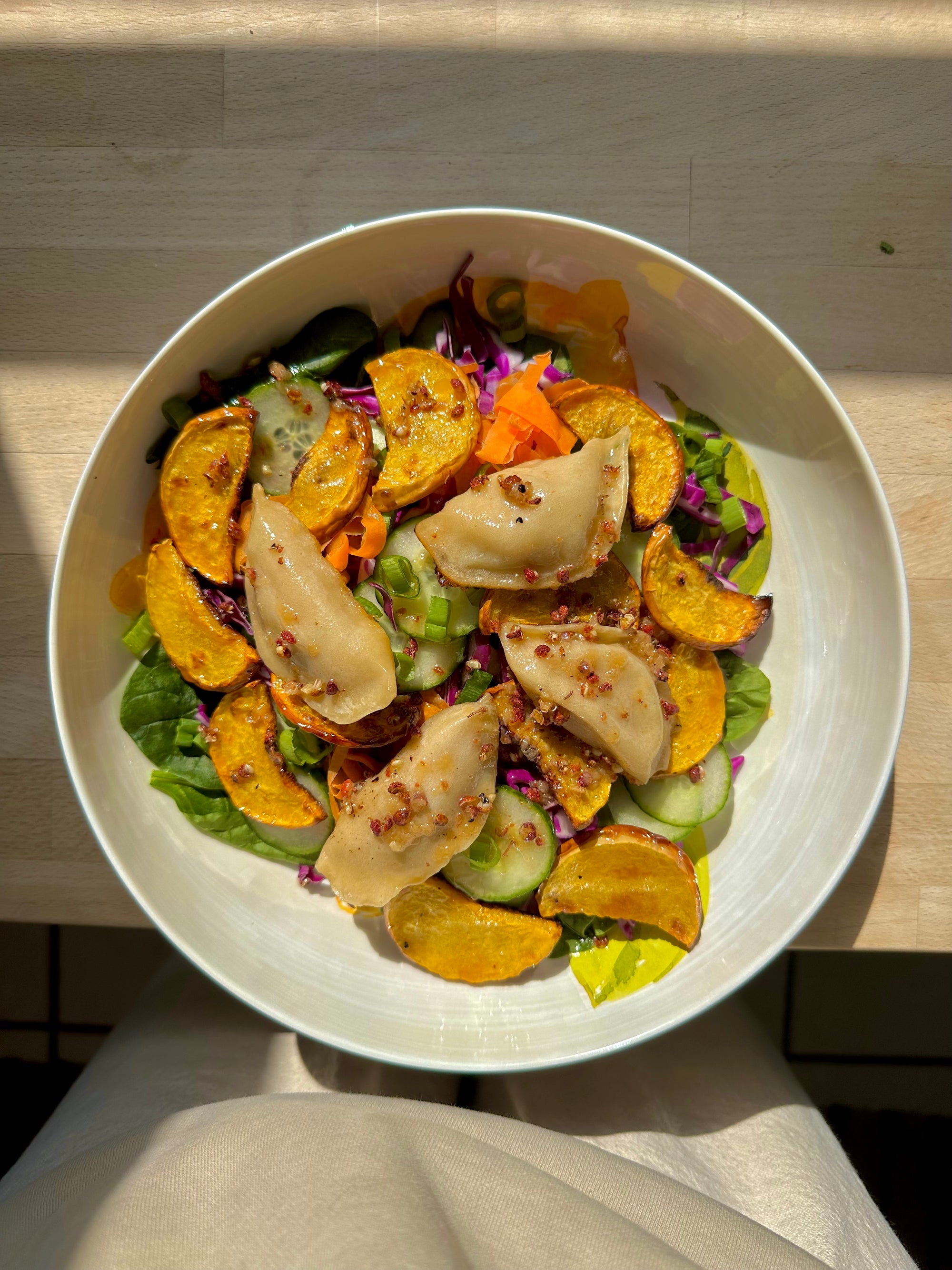 Dumpling & Squash Salad with Numbing Vinaigrette