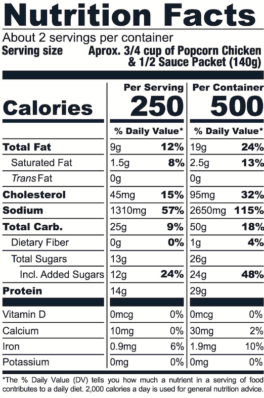Nutrition Facts of Taiwanese Style Popcorn Chicken with Bachan's Japanese Barbeque Sauce