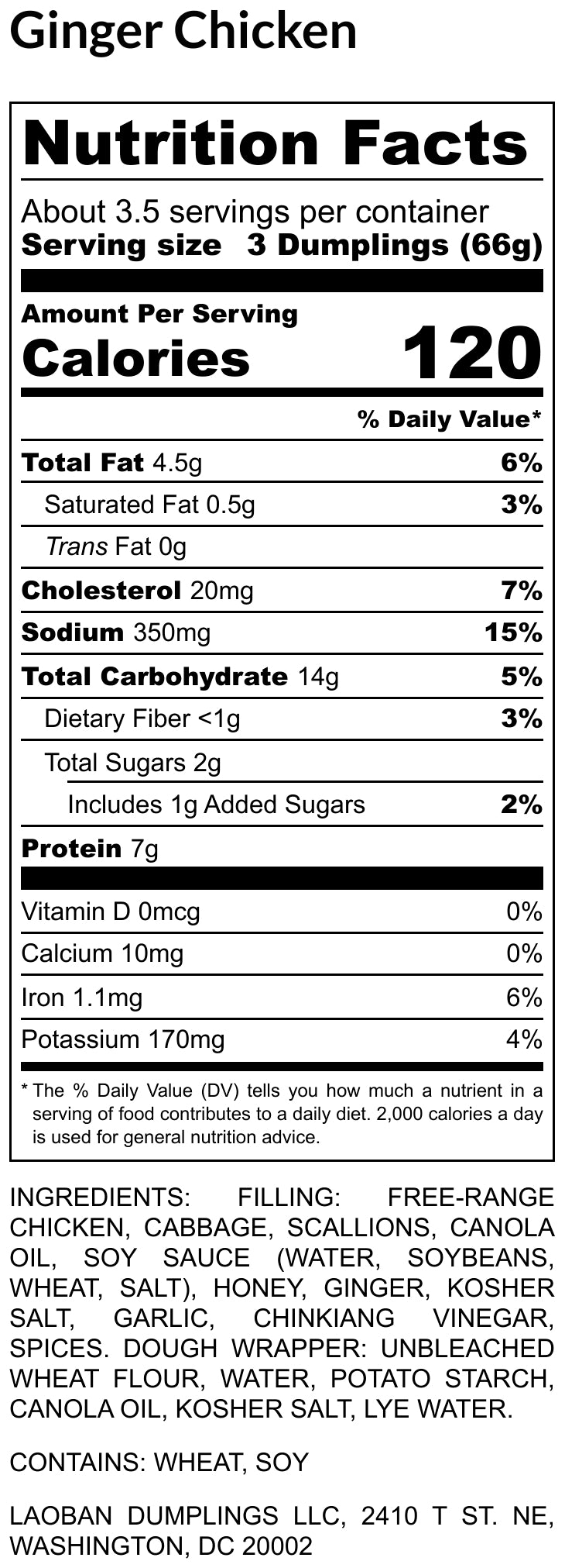 Nutrition Facts of Ginger Chicken Dumplings