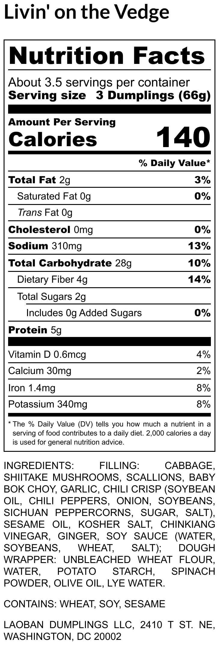 Nutrition Facts of Vegetable Dumplings