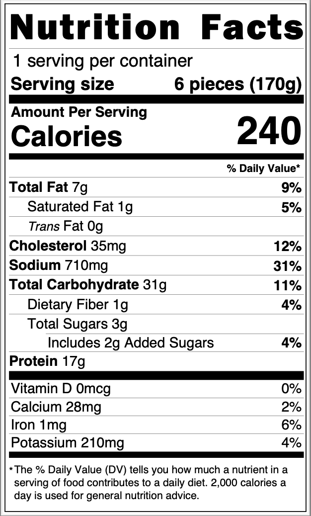 Nutrition Facts of Microwaveable Chicken Soup Dumplings