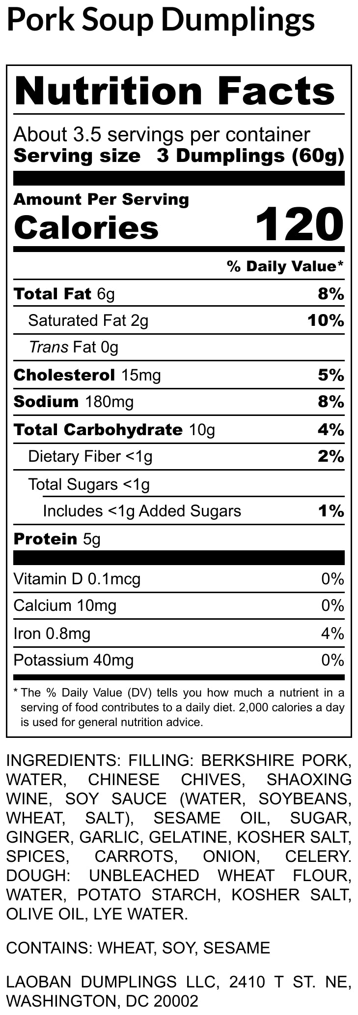 Nutrition Facts of Pork and Chive Dumplings