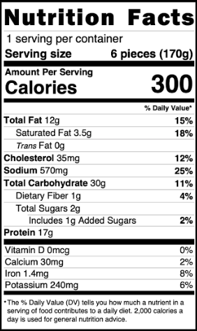Nutrition Facts of Microwaveable Pork Soup Dumplings