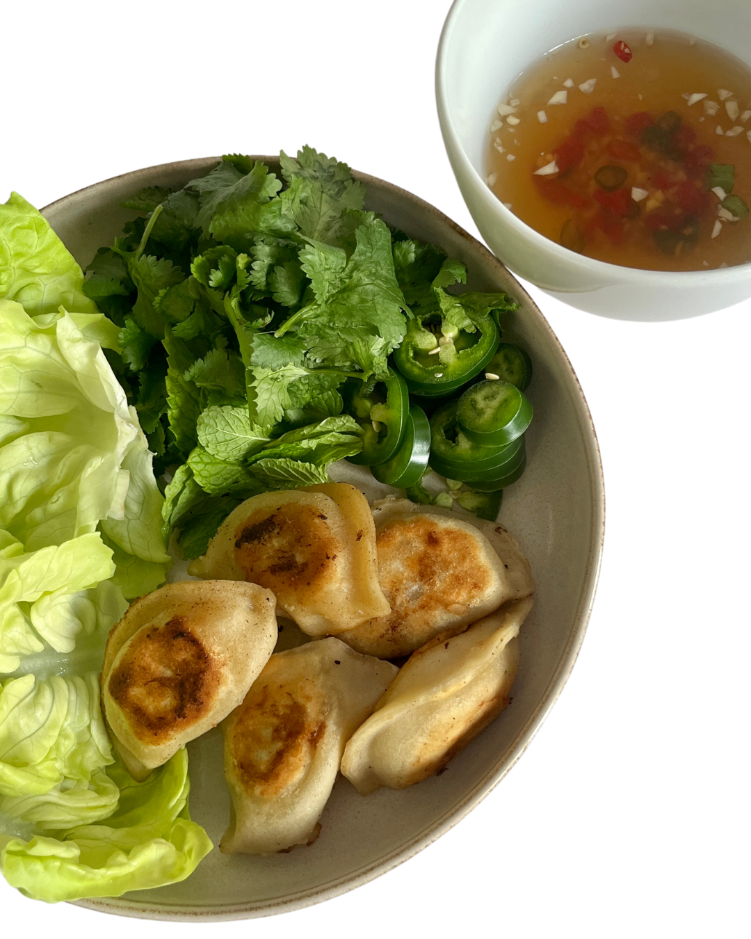 Dumpling Lettuce Wraps with Vietnamese Dipping Sauce