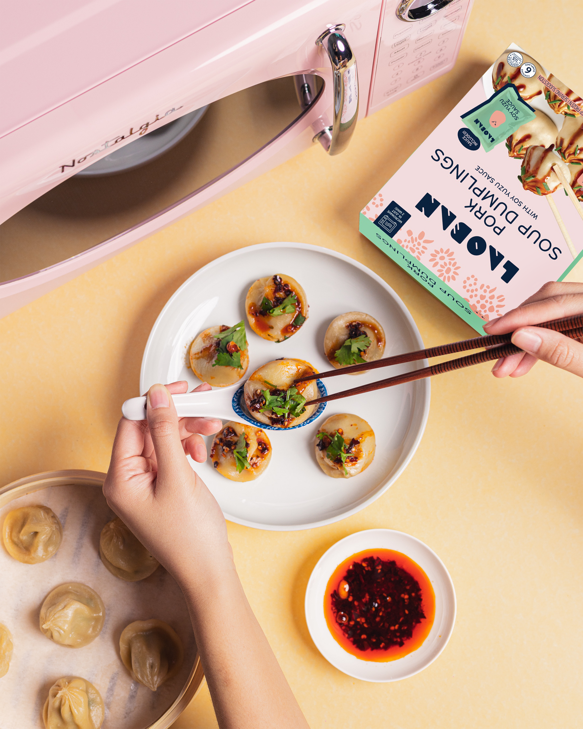 Microwaveable Pork Soup Dumplings with Soy Yuzu Sauce